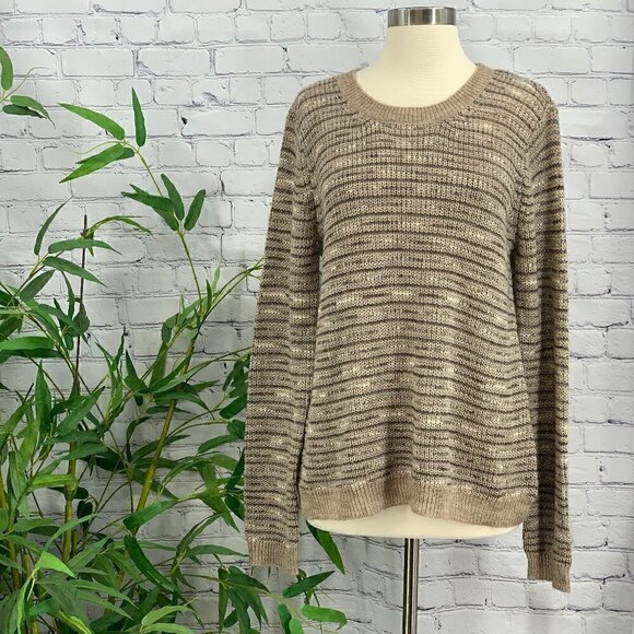 Hem & Thread Tan w/ Black & White Strips Sweater - Picture 1 of 6